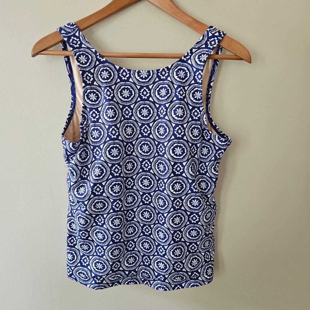 L.L. Bean BeanSport High Neck Tankini Top Size 12 Cobalt Medallion UPF 50 Lined